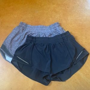 2 pairs! Lululemon Hotty Hot low Rise lined shorts 4” size 4